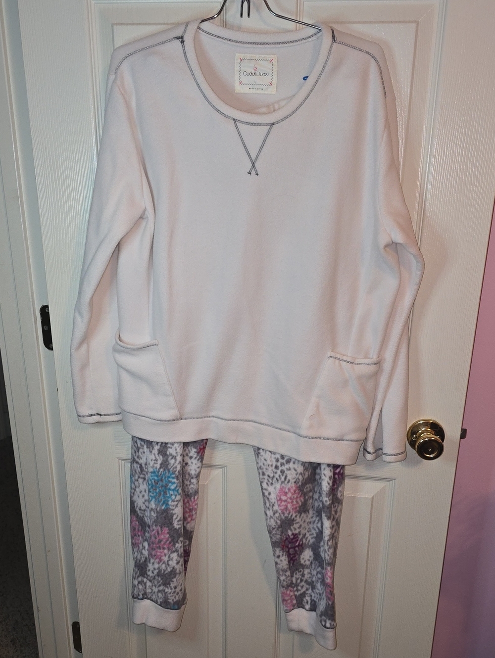 Carter's White Top with Pink, Blue and Purple Patterned Pajama Pants Set